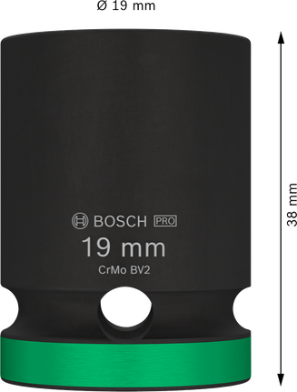 Kunci sok impak Bosch PRO 1/2 inci 19 mm dengan panjang 38 mm.